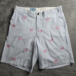 Castaway Nantucket Island Seersucker Shorts Mens 33 Blue Striped Flying Pigs